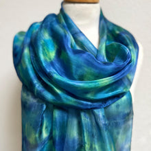 Load image into Gallery viewer, Hand Dyed Long Silk in Ultramarine Turquoise Lime by Designer Silk Artist