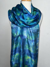 Load image into Gallery viewer, Hand Dyed Long Silk in Ultramarine Turquoise Lime by Designer Silk Artist