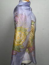 Load image into Gallery viewer, Gardenias with Butterflies Design X Long Silk Scarf in : Hand Painted Silk