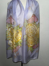 Load image into Gallery viewer, Gardenias with Butterflies Design X Long Silk Scarf in : Hand Painted Silk