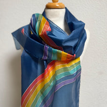 Load image into Gallery viewer, Rainbow Design X Long Silk Scarf Navy Silver : Hand Painted Silk