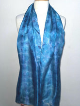 Load image into Gallery viewer, Hand Dyed Long Silk Scarf in Blue Azure Light Blue by Designer Silk Artist