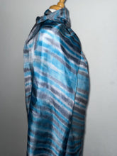 Load image into Gallery viewer, Hand Dyed Long Silk Scarf in Turquoise Grey White Stripes by Designer Silk Artist
