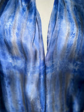 Load image into Gallery viewer, Hand Dyed Long Silk Scarf in Bluebell Grey Stripes by Designer Silk Artist