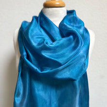 Load image into Gallery viewer, Hand Dyed Long Silk Scarf in Mediterranean Blues by Designer Silk Artist