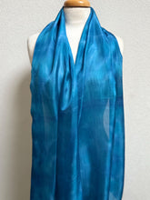 Load image into Gallery viewer, Hand Dyed Long Silk Scarf in Mediterranean Blues by Designer Silk Artist