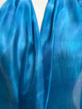 Load image into Gallery viewer, Hand Dyed Long Silk Scarf in Mediterranean Blues by Designer Silk Artist