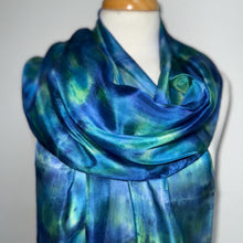 Load image into Gallery viewer, Hand Dyed Long Silk in Ultramarine Turquoise Lime by Designer Silk Artist