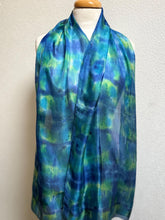 Load image into Gallery viewer, Hand Dyed Long Silk in Ultramarine Turquoise Lime by Designer Silk Artist