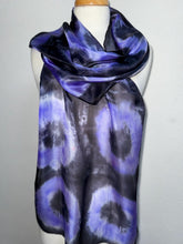 Load image into Gallery viewer, Hand Dyed Long Silk Scarf in Lilac Charcoal Grey by Designer Silk Artist