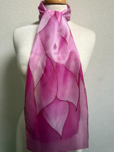 Load image into Gallery viewer, Flames Design Hand Painted Silk Neck Scarf in Rose Pinks by Designer Silk Artist