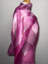 Load image into Gallery viewer, Flames Design Hand Painted Silk Neck Scarf in Rose Pinks by Designer Silk Artist