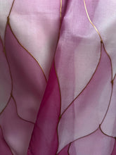 Load image into Gallery viewer, Flames Design Hand Painted Silk Neck Scarf in Rose Pinks by Designer Silk Artist