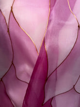 Load image into Gallery viewer, Flames Design Hand Painted Silk Neck Scarf in Rose Pinks by Designer Silk Artist