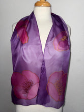Load image into Gallery viewer, Poppies Design Hand Painted Silk Small Neck Scarf in Purple Shades by Designer Silk Artist