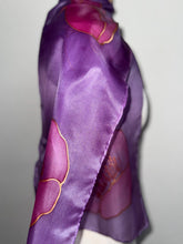 Load image into Gallery viewer, Poppies Design Hand Painted Silk Small Neck Scarf in Purple Shades by Designer Silk Artist