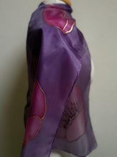 Load image into Gallery viewer, Poppies Design Hand Painted Silk Small Neck Scarf in Purple Shades by Designer Silk Artist