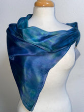 Load image into Gallery viewer, Hand Dyed Silk Square Scarf in Blue Teal Green 90cm Square by Designer Silk Artist