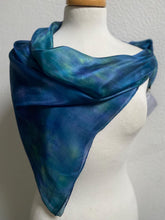Load image into Gallery viewer, Hand Dyed Silk Square Scarf in Blue Teal Green 90cm Square by Designer Silk Artist