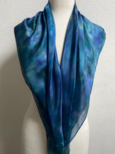 Load image into Gallery viewer, Hand Dyed Silk Square Scarf in Blue Teal Green 90cm Square by Designer Silk Artist