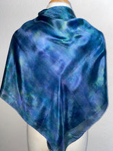Load image into Gallery viewer, Hand Dyed Silk Square Scarf in Blue Teal Green 90cm Square by Designer Silk Artist