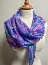 Load image into Gallery viewer, Hand Dyed Square Silk Scarf in Shades of Blue & Pink by Designer Silk Artist