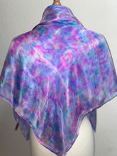 Load image into Gallery viewer, Hand Dyed Square Silk Scarf in Shades of Blue & Pink by Designer Silk Artist
