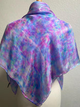 Load image into Gallery viewer, Hand Dyed Square Silk Scarf in Shades of Blue & Pink by Designer Silk Artist
