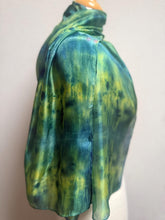 Load image into Gallery viewer, Hand Dyed Silk Small Neck Scarf in Green Lime Navy by Designer Silk Artist
