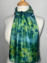 Load image into Gallery viewer, Hand Dyed Silk Small Neck Scarf in Green Lime Navy by Designer Silk Artist