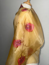 Load image into Gallery viewer, Sweet Peas Design Silk Scarf in Beige, Purple, Pink : Hand Painted Silk by Designer Silk Artist