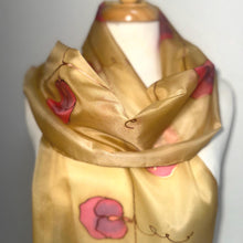 Load image into Gallery viewer, Sweet Peas Design Silk Scarf in Beige, Purple, Pink : Hand Painted Silk by Designer Silk Artist