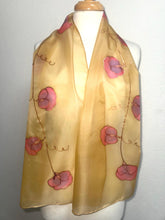 Load image into Gallery viewer, Sweet Peas Design Silk Scarf in Beige, Purple, Pink : Hand Painted Silk by Designer Silk Artist
