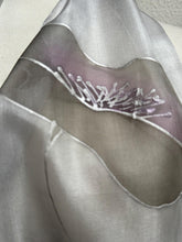 Load image into Gallery viewer, Poppies Design Hand Painted Silk Neck Scarf in Greys Purple Silver by Designer Silk Artist