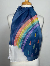 Load image into Gallery viewer, Rainbow Design Hand Painted Silk Neck Scarf Blue Silver by Designer Silk Artist