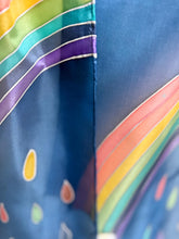 Load image into Gallery viewer, Rainbow Design Hand Painted Silk Neck Scarf Blue Silver by Designer Silk Artist