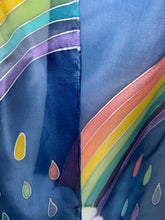 Load image into Gallery viewer, Rainbow Design Hand Painted Silk Neck Scarf Blue Silver by Designer Silk Artist