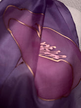Load image into Gallery viewer, Poppies Design Hand Painted Silk Small Neck Scarf in Purple Shades by Designer Silk Artist