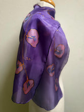 Load image into Gallery viewer, Sweet Peas Design Silk Neck Scarf in Purple Pink Copper by Designer Silk Artist