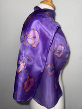 Load image into Gallery viewer, Sweet Peas Design Silk Neck Scarf in Purple Pink Copper by Designer Silk Artist