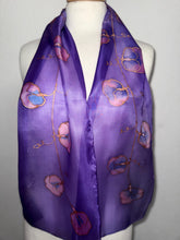 Load image into Gallery viewer, Sweet Peas Design Silk Neck Scarf in Purple Pink Copper by Designer Silk Artist
