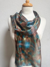 Load image into Gallery viewer, Hand Dyed Silk Small Neck Scarf in Teal Brown Green by Designer Silk Artist