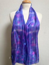 Load image into Gallery viewer, Hand Dyed Silk Small Neck Scarf in Purple Marine Blue by Designer Silk Artist