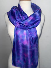 Load image into Gallery viewer, Hand Dyed Silk Small Neck Scarf in Purple Marine Blue by Designer Silk Artist
