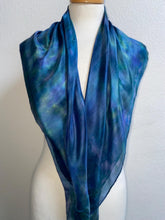 Load image into Gallery viewer, Hand Dyed Silk Square Scarf in Blue Teal Green 90cm Square by Designer Silk Artist