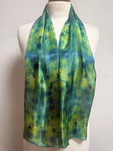 Load image into Gallery viewer, Hand Dyed Silk Small Neck Scarf in Green Lime Navy by Designer Silk Artist