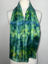 Load image into Gallery viewer, Hand Dyed Silk Small Neck Scarf in Green Lime Navy by Designer Silk Artist