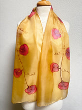 Load image into Gallery viewer, Sweet Peas Design Silk Scarf in Beige, Purple, Pink : Hand Painted Silk by Designer Silk Artist
