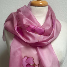 Load image into Gallery viewer, Sweet Peas Design Silk Scarf in Clover Pink Copper : Hand Painted Silk by Designer Silk Artist