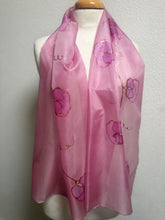 Load image into Gallery viewer, Sweet Peas Design Silk Scarf in Clover Pink Copper : Hand Painted Silk by Designer Silk Artist